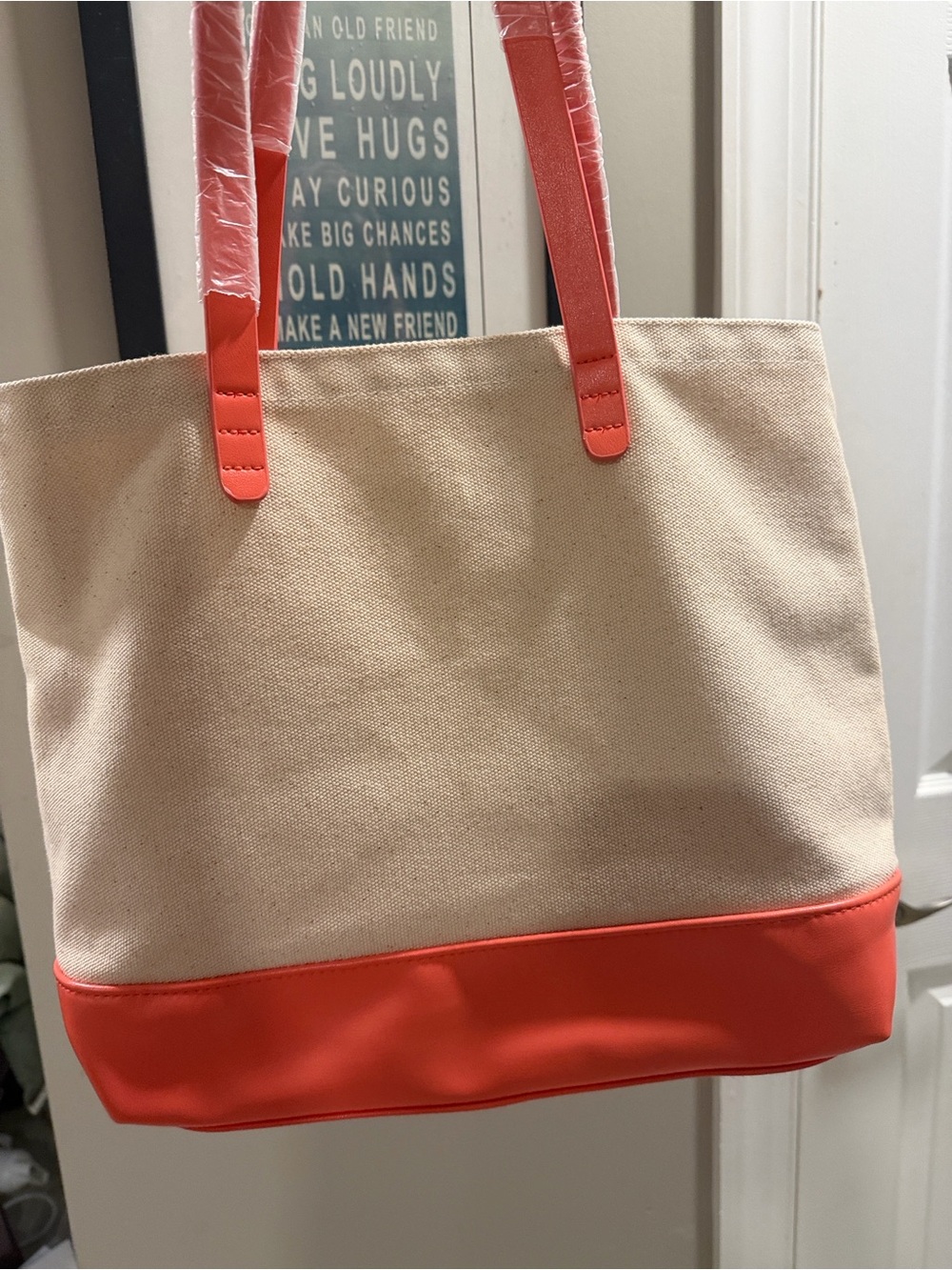 Bloomingdale’s Canvas Tote Bag with Coral Accents - Women Bags
